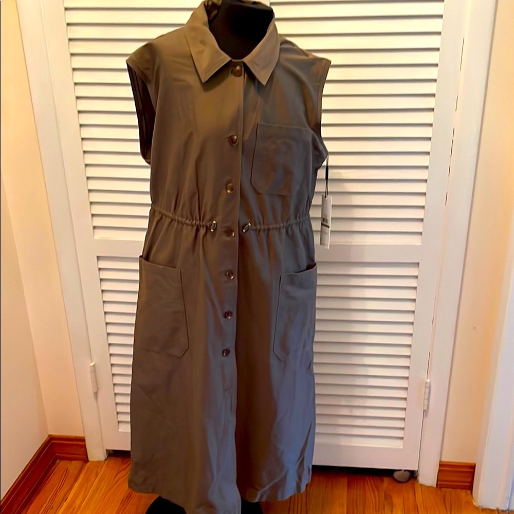 NWT Calvin Klein Olive Green Dress cotton spandex pockets size 14